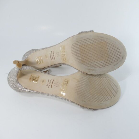 STUART WEITZMAN Nudist Heels Ankle Strap SANDALS Sz 9.5 Poudre Metallic NEW $525 - Picture 12 of 15